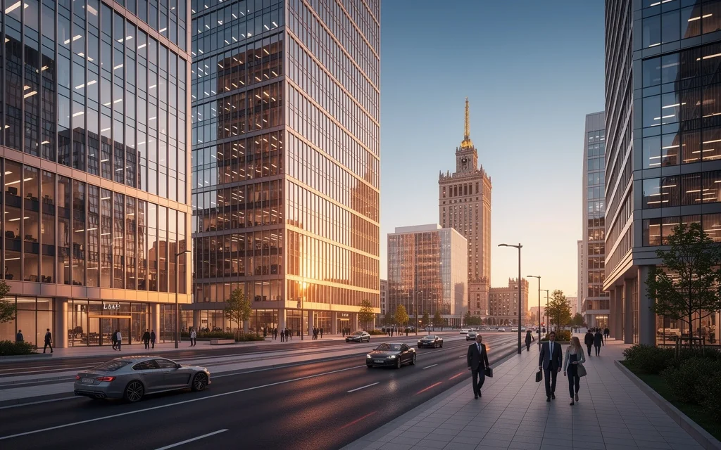 Vue du quartier d'affaires de Varsovie avec ses tours de bureaux modernes